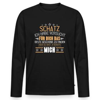 Bestes Geschenk für den Schatz Geschenk Spruch - Männer Premium Bio Langarmshirt - Schwarz - Vorne - Nico (187cm)