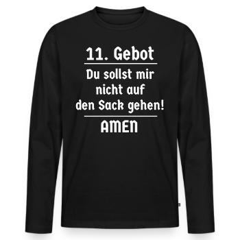 11. Gebot Du sollst mir nicht auf den Sack gehen - Männer Premium Bio Langarmshirt - Schwarz - Vorne - Nico (187cm)