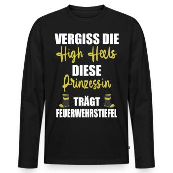 Feuerwehr Feuerwehrfrau Higheels Geschenk - Männer Premium Bio Langarmshirt - Schwarz - Vorne - Nico (187cm)