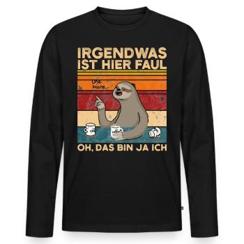Irgendwas ist hier faul oh das bin ja ich Faultier - Männer Premium Bio Langarmshirt - Schwarz - Vorne - Nico (187cm)