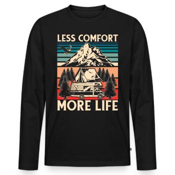 Weniger Komfort mehr Leben - Männer Premium Bio Langarmshirt - Schwarz - Vorne - Nico (187cm)