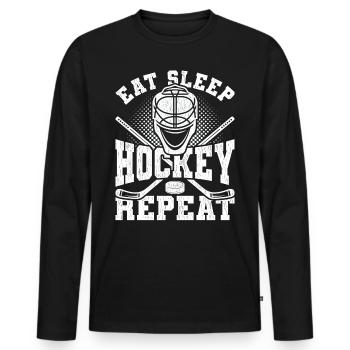 Eat Sleep Hockey Repeat - Men's Premium Organic Long Sleeve Shirt - black - Front - Nico (187cm)
