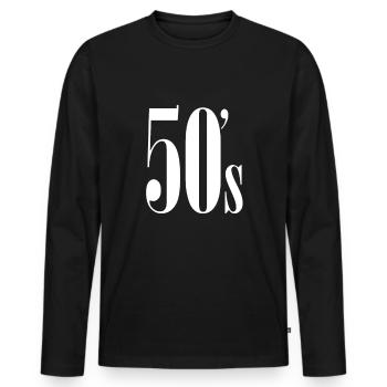 1950 - 50s 50s - year of birth year year - Men's Premium Organic Long Sleeve Shirt - black - Front - Nico (187cm)