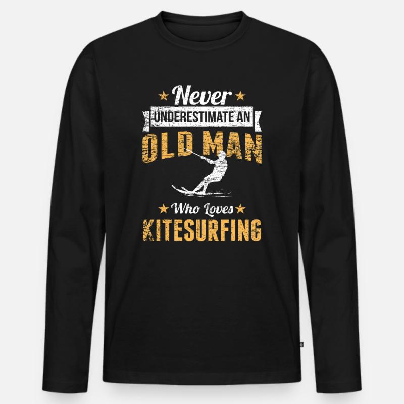 Alter Mann Kitesurfen Kitesurfer - Männer Premium Bio Langarmshirt - Schwarz