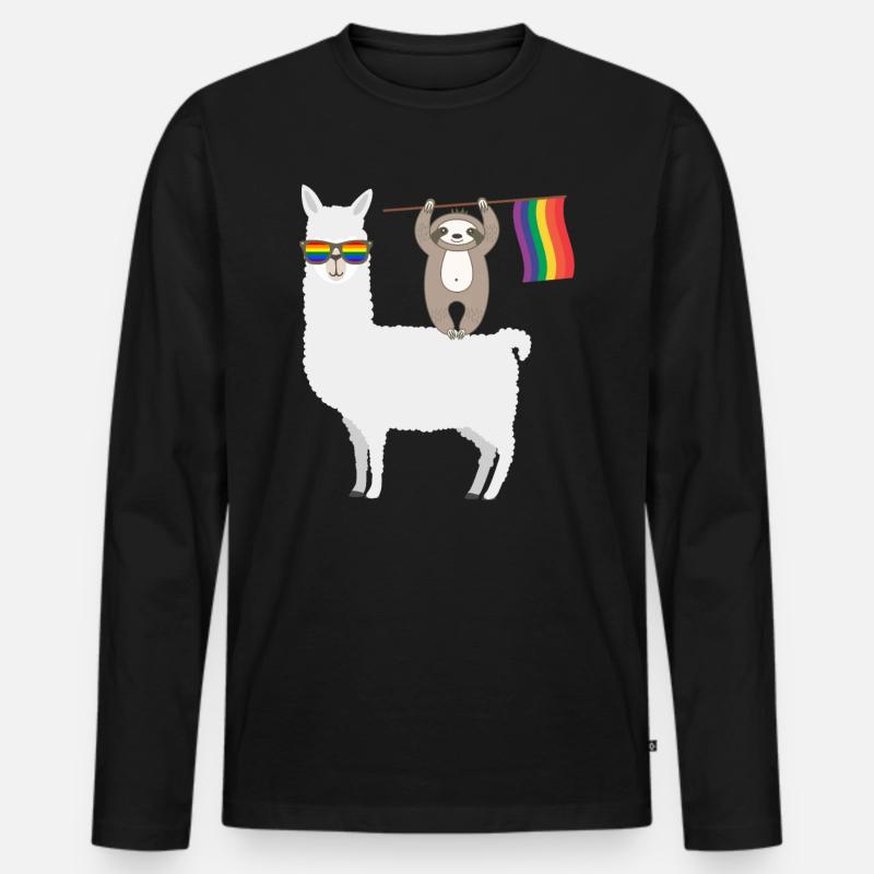 Lama LGBT Regenbogen Faultier - Männer Premium Bio Langarmshirt - Schwarz