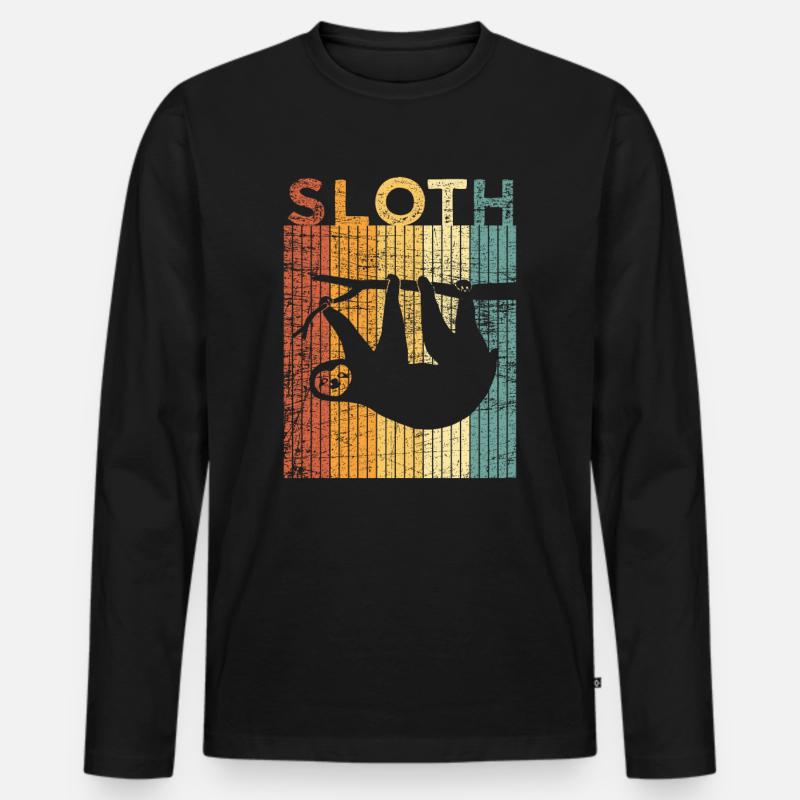 Faultier Tier Zoo Retro - Männer Premium Bio Langarmshirt - Schwarz