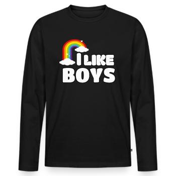 I like Boys LGBT Gay Pride - T-shirt manches longues Premium bio Homme - noir - Devant - Nico (187cm)