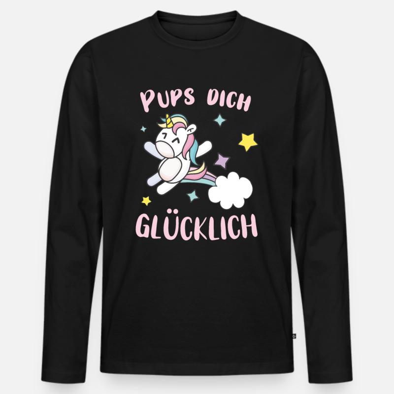 Pups dich gluecklich Einhorn - Männer Premium Bio Langarmshirt - Schwarz