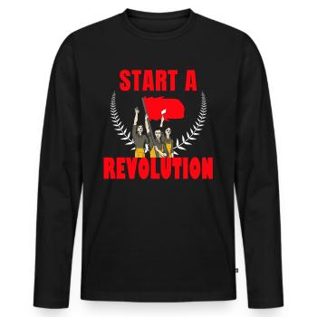 Commencer une révolution communiste - T-shirt manches longues Premium bio Homme - noir - Devant - Nico (187cm)