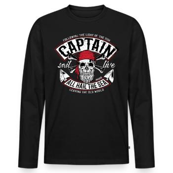 chemise capitaine avec pirate - T-shirt manches longues Premium bio Homme - noir - Devant - Nico (187cm)