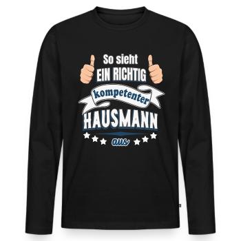 Kompetenter Hausmann Geschenk - Männer Premium Bio Langarmshirt - Schwarz - Vorne - Nico (187cm)