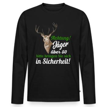 Jaeger ueber 50 lustiges Geschenk - Männer Premium Bio Langarmshirt - Schwarz - Vorne - Nico (187cm)