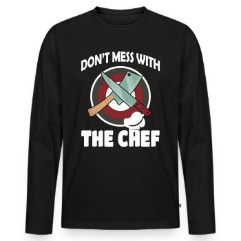 Ne plaisante pas avec le cuisinier - T-shirt manches longues Premium bio Homme - noir - Devant - Nico (187cm)