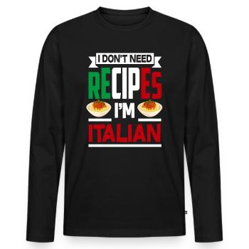 Recettes italiennes - T-shirt manches longues Premium bio Homme - noir - Devant - Nico (187cm)