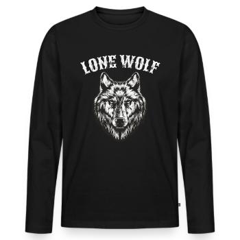 Lone Wolf Vollmond Biker Männer Geschenk - Männer Premium Bio Langarmshirt - Schwarz - Vorne - Nico (187cm)