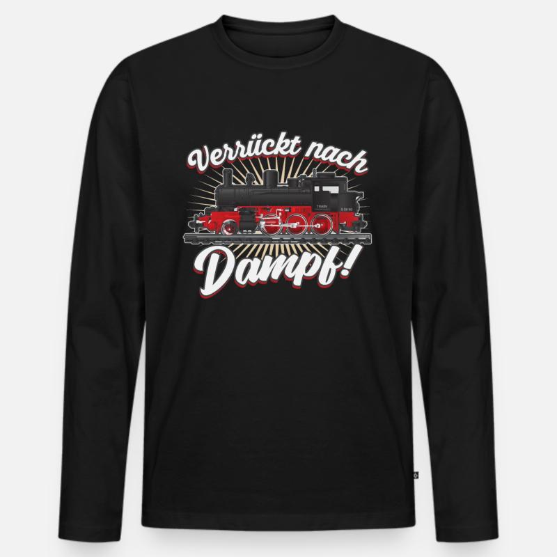Verrückt nach Dampf Dampflok - Männer Premium Bio Langarmshirt - Schwarz