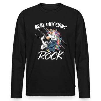 Unicorn rockers rock real unicorns - Men's Premium Organic Long Sleeve Shirt - black - Front - Nico (187cm)