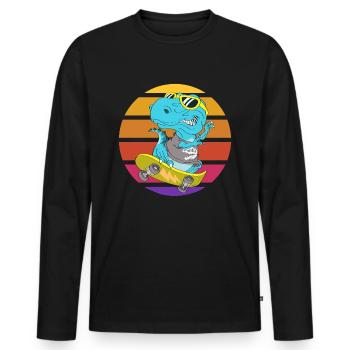 Skater Dinosaurier TRex - Männer Premium Bio Langarmshirt - Schwarz - Vorne - Nico (187cm)