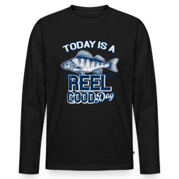 Angler saying vintage typography - Men's Premium Organic Long Sleeve Shirt - black - Front - Nico (187cm)
