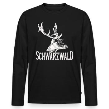 Schwarzwald Heimat mit Hirsch - Männer Premium Bio Langarmshirt - Schwarz - Vorne - Nico (187cm)
