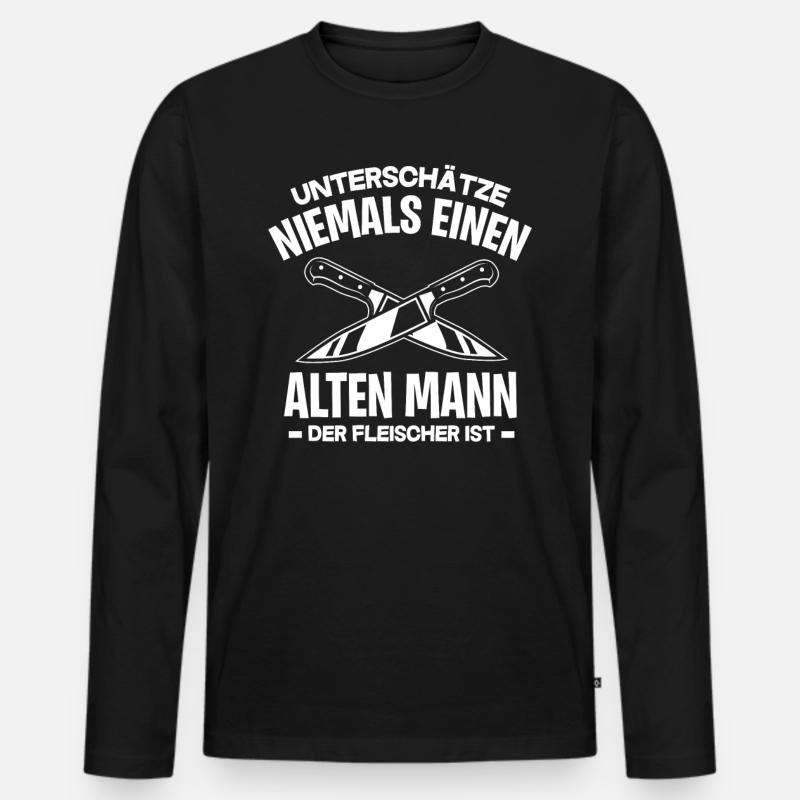 Fleischer Alter Mann - Männer Premium Bio Langarmshirt - Schwarz