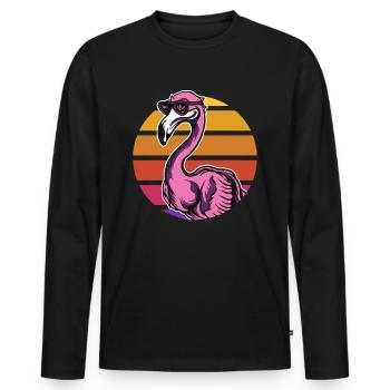 Flamant rose rétro - T-shirt manches longues Premium bio Homme - noir - Devant - Nico (187cm)