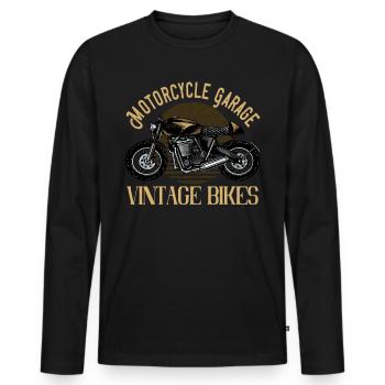 Motorcycle garage vintage bikes - Men's Premium Organic Long Sleeve Shirt - black - Front - Nico (187cm)