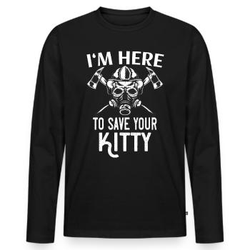 Le service d'incendie sauve un chat en disant drôle - T-shirt manches longues Premium bio Homme - noir - Devant - Nico (187cm)