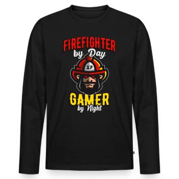 Pompier Gamer Fire Department - T-shirt manches longues Premium bio Homme - noir - Devant - Nico (187cm)