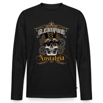 Crâne de gentleman steampunk nostalgie - T-shirt manches longues Premium bio Homme - noir - Devant - Nico (187cm)