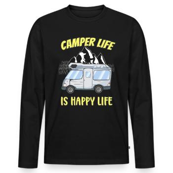 Camper Life Is Happy Life - Männer Premium Bio Langarmshirt - Schwarz - Vorne - Nico (187cm)