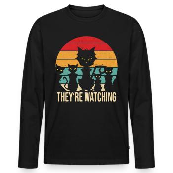 Drôle de chats vintage rétro chat noir - T-shirt manches longues Premium bio Homme - noir - Devant - Nico (187cm)