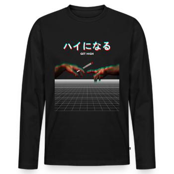 Vaporwave Création Adams Joint Get High 420 - T-shirt manches longues Premium bio Homme - noir - Devant - Nico (187cm)