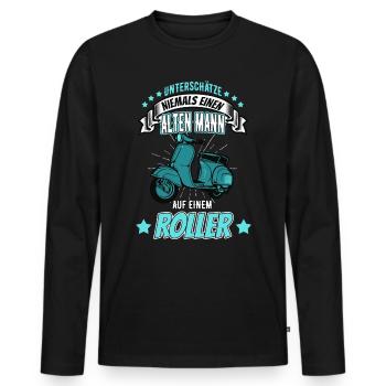 Alter Mann Roller Motorroller Moped Geschenk - Männer Premium Bio Langarmshirt - Schwarz - Vorne - Nico (187cm)