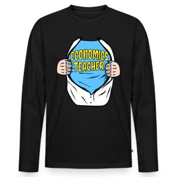Economics Teacher Superhero Economists Gift - Men's Premium Organic Long Sleeve Shirt - black - Front - Nico (187cm)