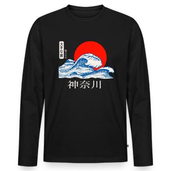 Kaganawa Great Wave Wellen Japanische Kunst Japan - Männer Premium Bio Langarmshirt - Schwarz - Vorne - Nico (187cm)