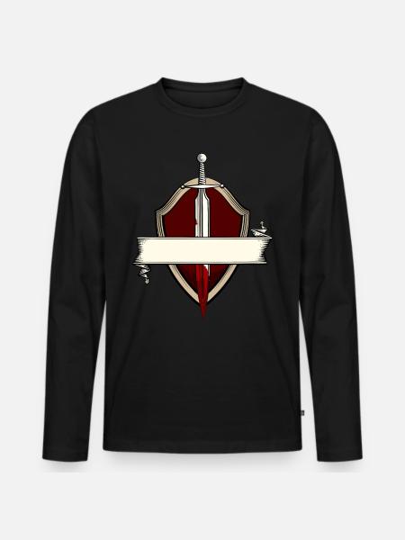 Sværd banner våbenskjold middelalderlig sværdkamp - Premium økologisk langærmet T-shirt til mænd - sort