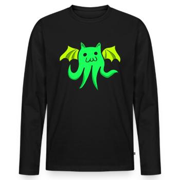 Cathulu mignon chat kawaii Cthulhu - T-shirt manches longues Premium bio Homme - noir - Devant - Nico (187cm)