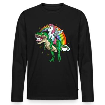 Unicorn rides on T-Rex funny kids men - Men's Premium Organic Long Sleeve Shirt - black - Front - Nico (187cm)