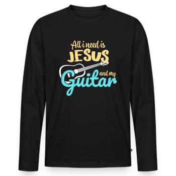 J'ai juste besoin de Jésus et de ma guitare - T-shirt manches longues Premium bio Homme - noir - Devant - Nico (187cm)
