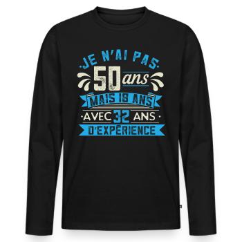 Anniv 50 ans Anniversaire Humour Fille Cadeau - T-shirt manches longues Premium bio Homme - noir - Devant - Nico (187cm)