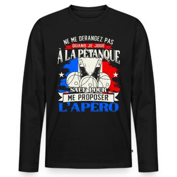 Petanque Humour Boccia Bouliste - T-shirt manches longues Premium bio Homme - noir - Devant - Nico (187cm)