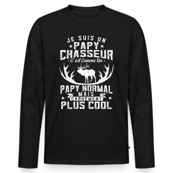 Cadeau pour Papy Chasseur | Chasse - T-shirt manches longues Premium bio Homme - noir - Devant - Nico (187cm)
