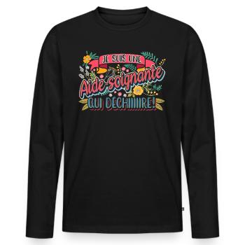 Cadeau pour une Aide Soignante - T-shirt manches longues Premium bio Homme - noir - Devant - Nico (187cm)