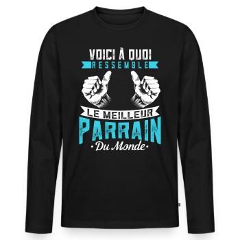 Meilleur Parrain Du Monde Oncle Parrain Cadeau - T-shirt manches longues Premium bio Homme - noir - Devant - Nico (187cm)