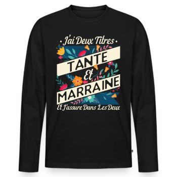 Marraine Tante Cadeau Humour - T-shirt manches longues Premium bio Homme - noir - Devant - Nico (187cm)