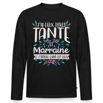 Marraine Tante Deux Titres Humour Cadeau - T-shirt manches longues Premium bio Homme - noir - Devant - Nico (187cm)