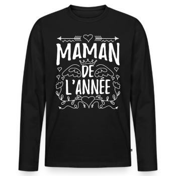 Maman De L'Année - T-shirt manches longues Premium bio Homme - noir - Devant - Nico (187cm)