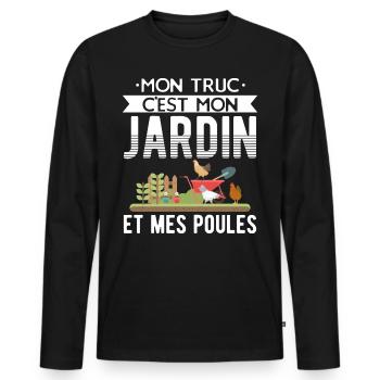 Papy Poule - Jardinage et Poules Cadeaux - T-shirt manches longues Premium bio Homme - noir - Devant - Nico (187cm)
