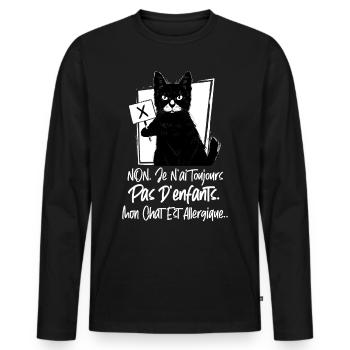 Chat Noir Humour Cadeau - T-shirt manches longues Premium bio Homme - noir - Devant - Nico (187cm)